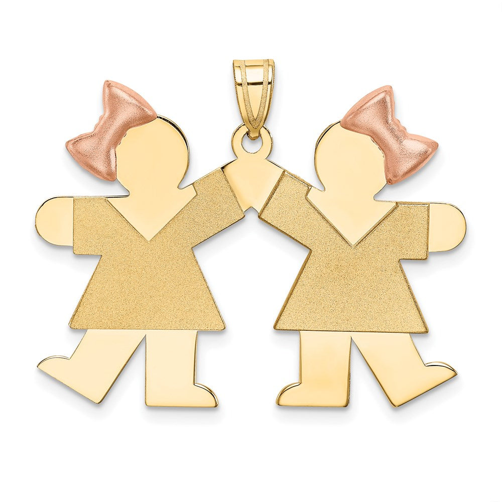 14k Two-tone The Kids Medium Double Girls Engravable Kiss Charm