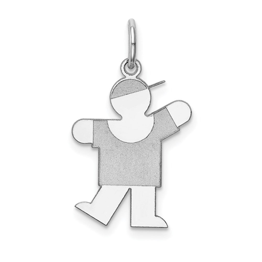14k White Gold The Kids Small Boy with Hat Engravable Kiss Charm