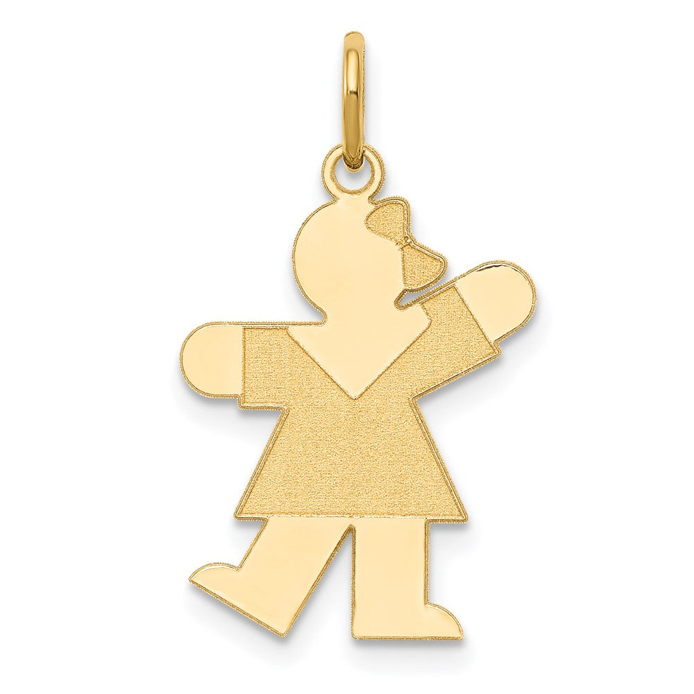 14k The Kids Small Girl with Bow Engravable Kiss Charm