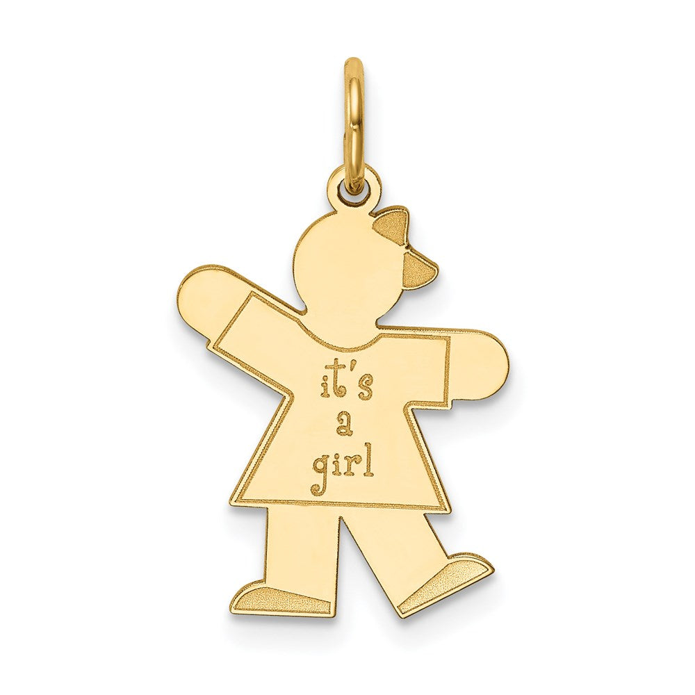 14k The Kids Small It's a Girl Engravable Kiss Charm