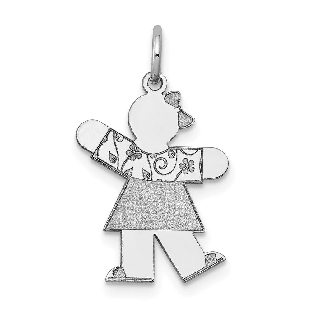 14k White Gold The Kids Small Floral Dress Girl Engravable Kiss Charm