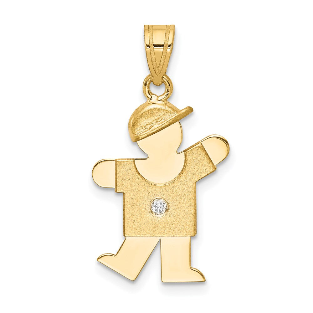 14k The Kids Small Boy with Hat on Left AA Diamond Kiss Pendant