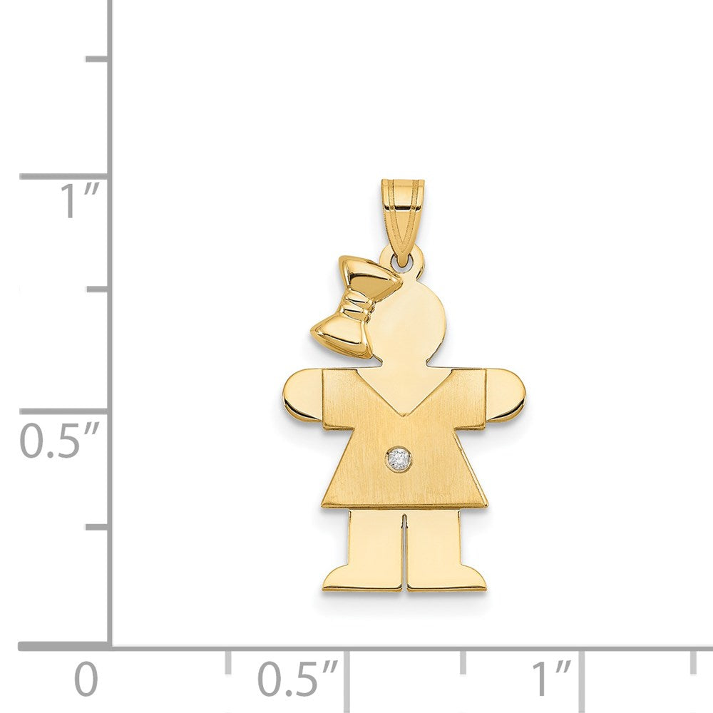14k The Kids Small Girl with Bow on Left AA Diamond Hugs Pendant