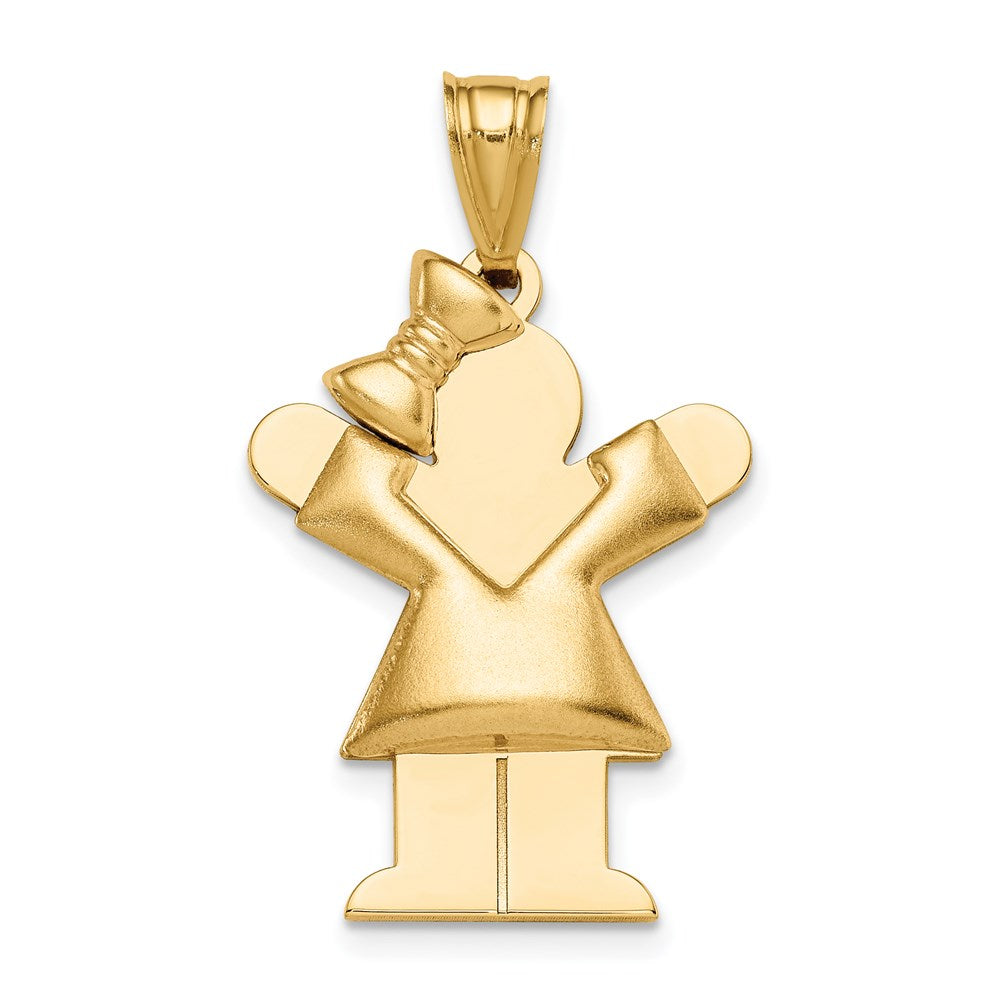 14k The Kids Puffed Girl with Bow on Left Engravable Love Charm