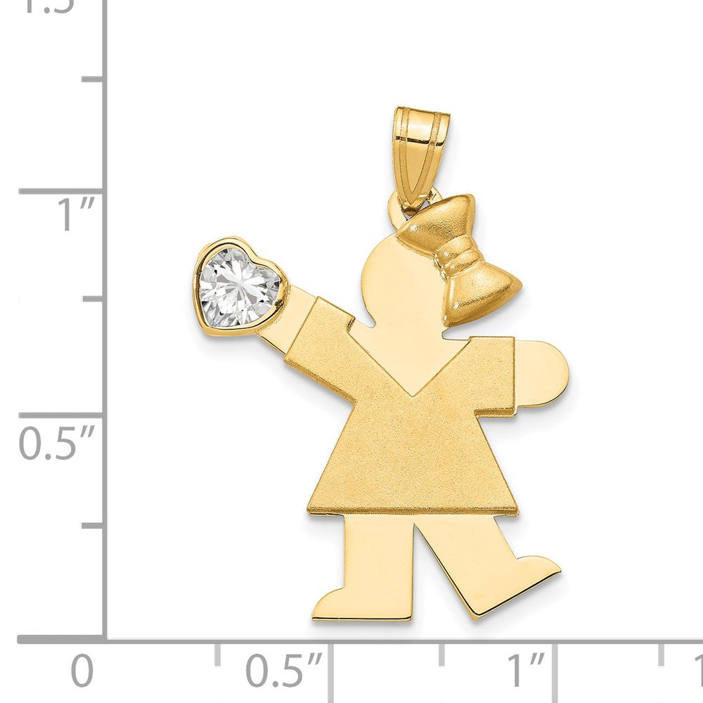 14k The Kids Girl with Clear CZ April Birthstone Engravable Kiss Charm