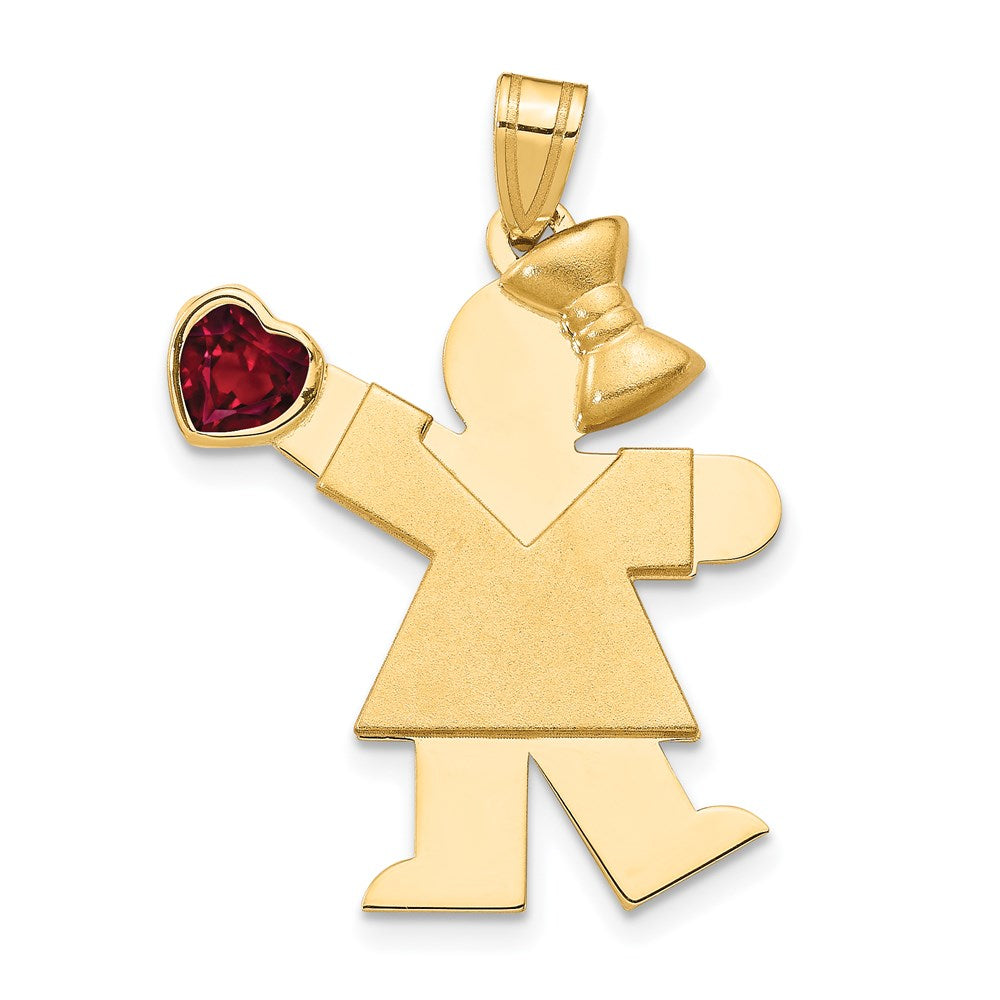 14k The Kids Girl with Red CZ July Birthstone Engravable Kiss Charm
