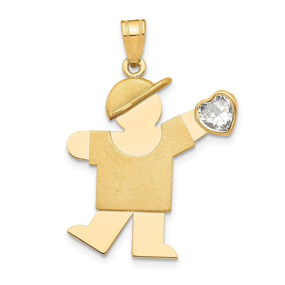 14k The Kids Boy with Clear CZ April Birthstone Engravable Kiss Charm