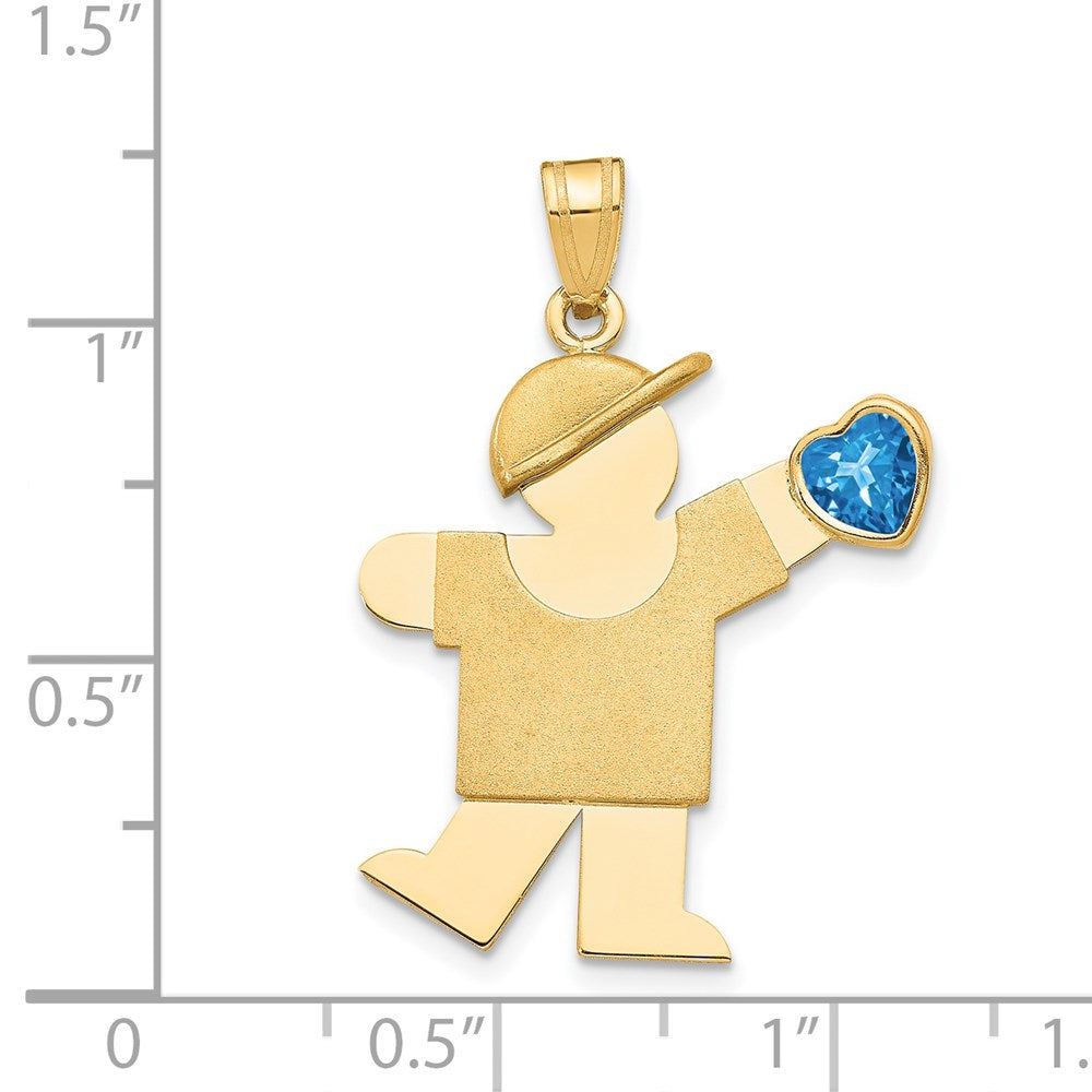 14k The Kids Boy with Blue CZ December Birthstone Engravable Kiss Charm