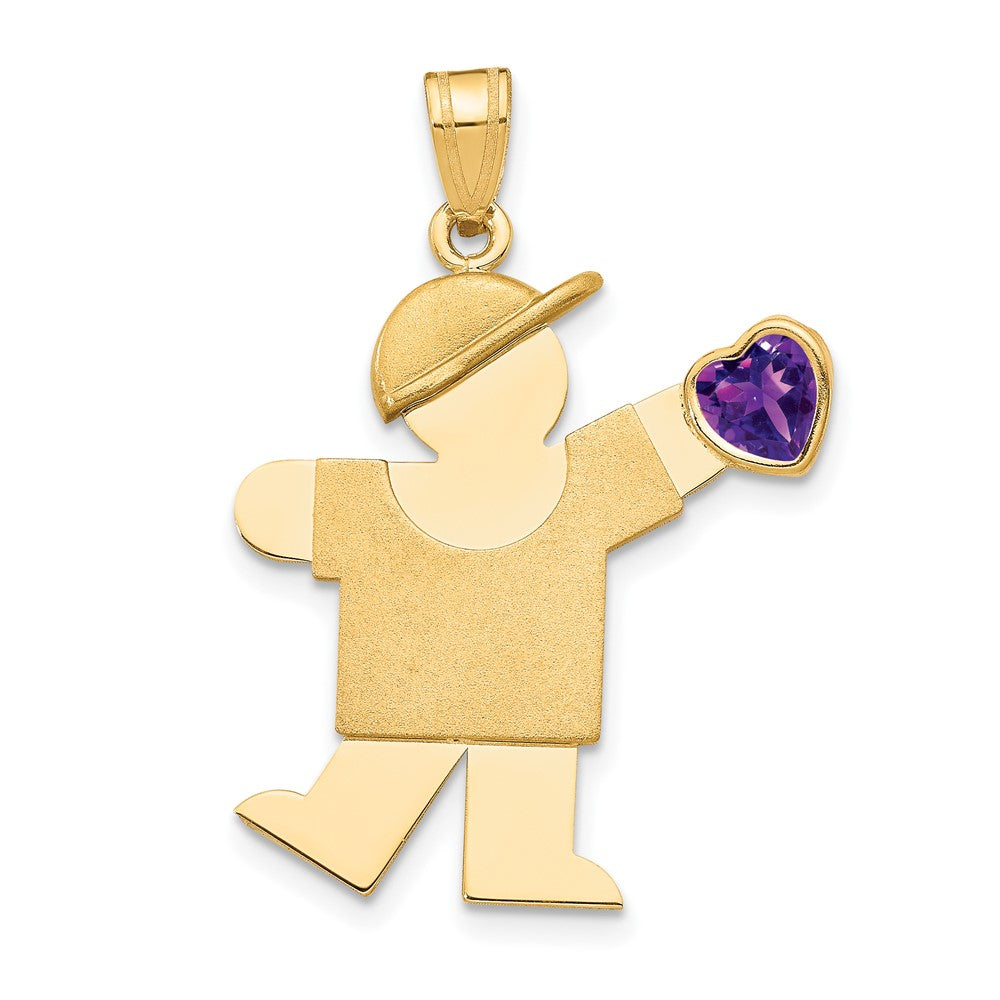 14k Boy with CZ February Birthstone Charm