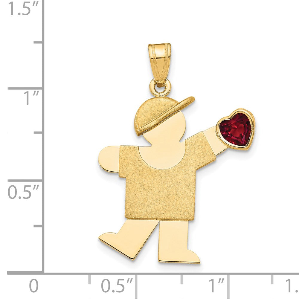14k The Kids Boy with Red CZ July Birthstone Engravable Kiss Charm