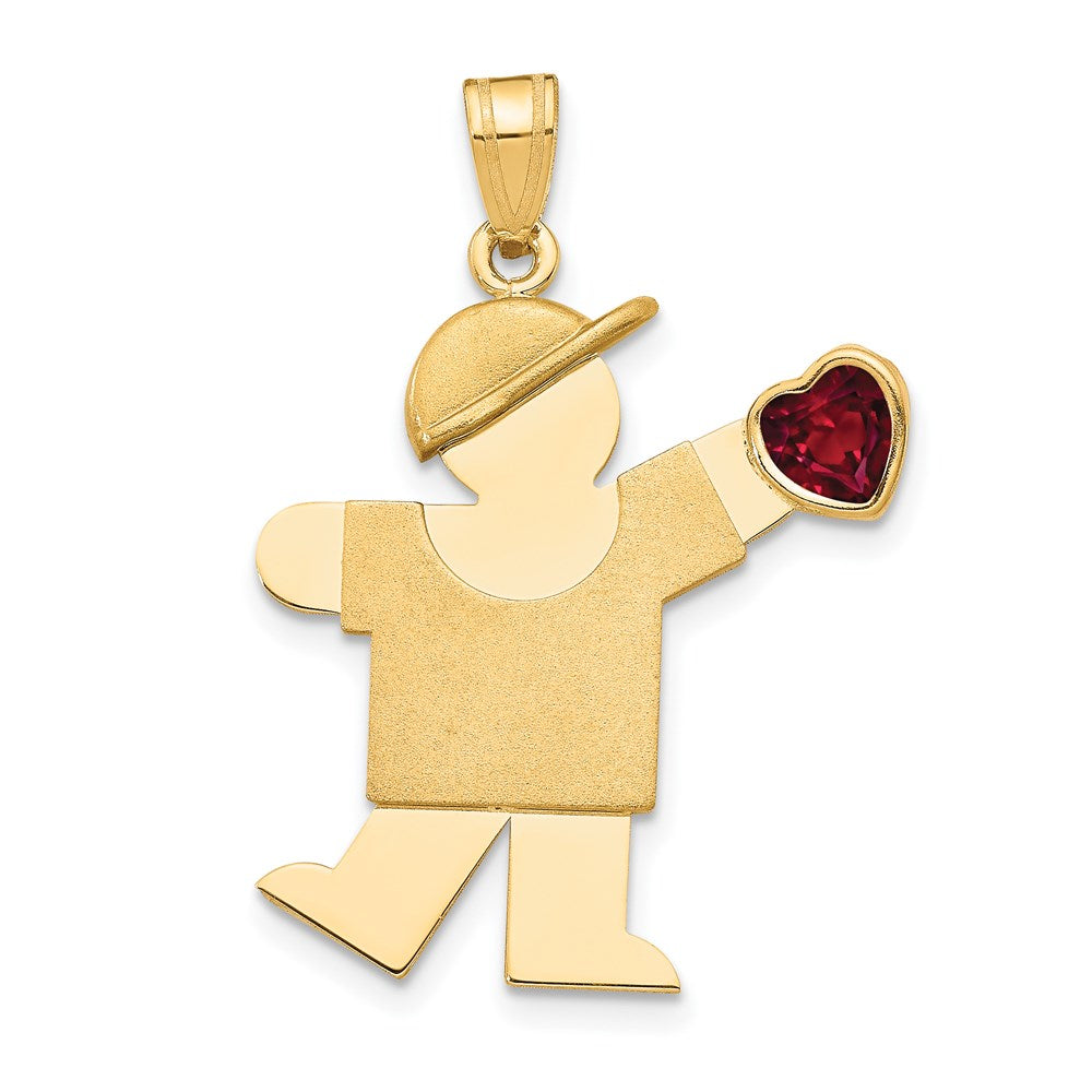 14k The Kids Boy with Red CZ July Birthstone Engravable Kiss Charm