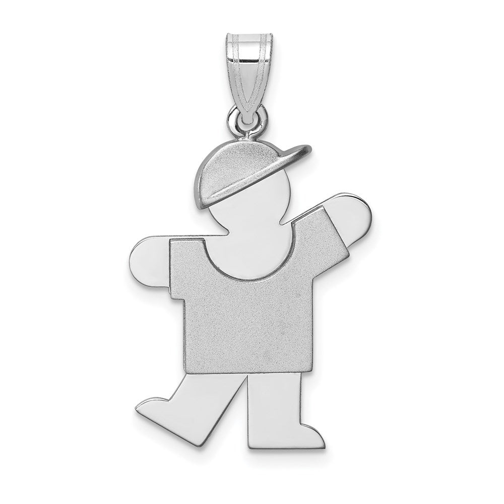 14k White Gold Medium Boy w/Hat on Left Engravable Charm