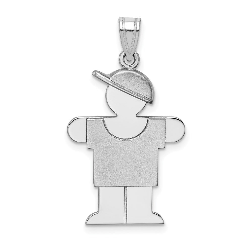 14k White Gold The Kids Medium Boy with Hat on Right Engravable Hugs Charm