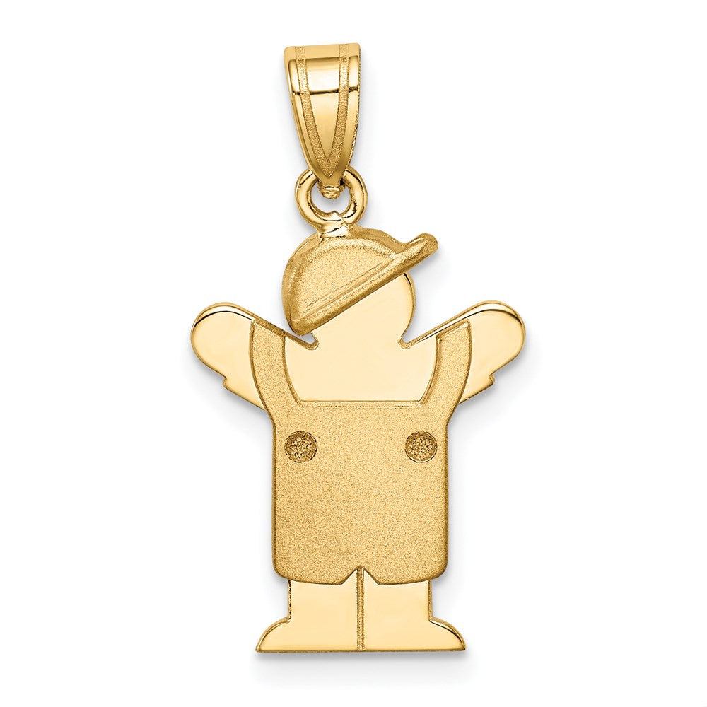 14k Solid Engravable Boy in Overalls with Hat on Left Charm