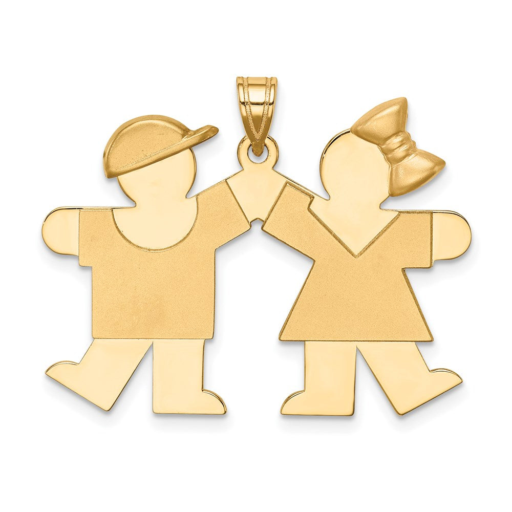 14k The Kids Solid Engravable Medium Boy on Left and Girl on Right Kiss Charm