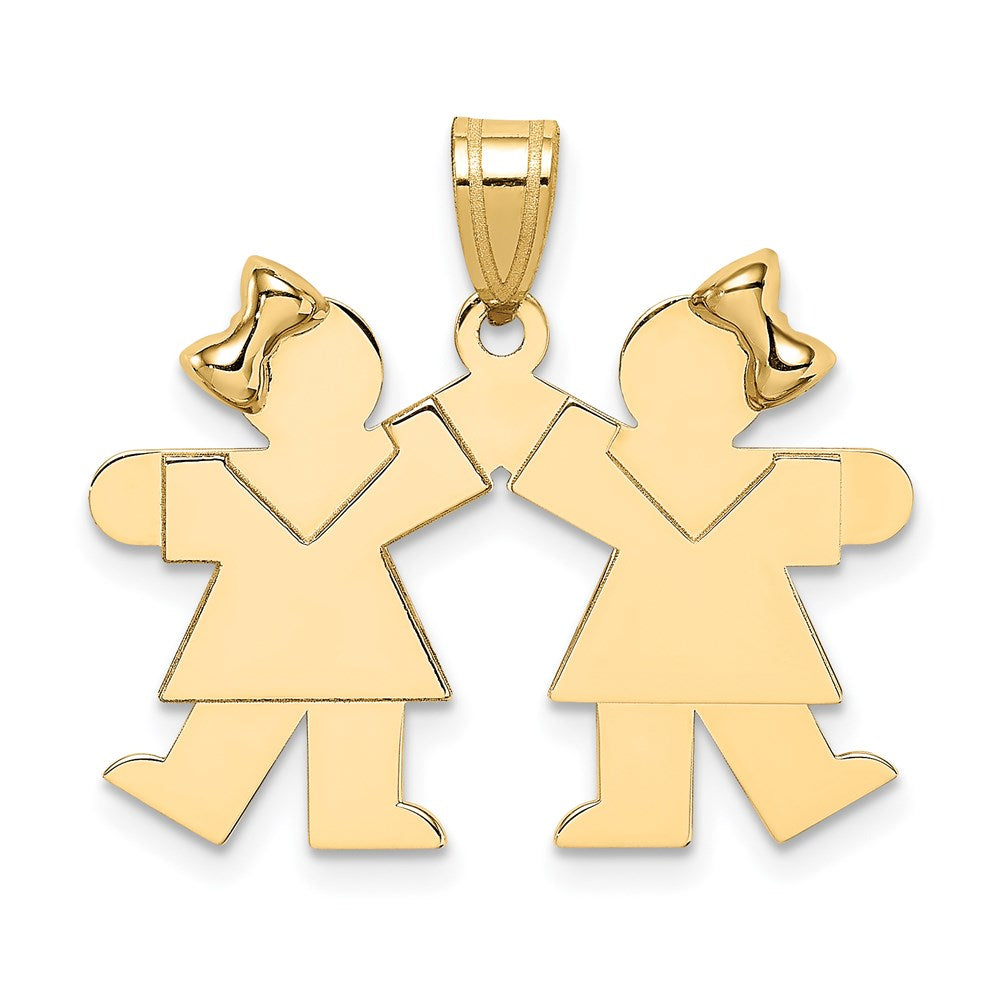 14k Solid Engravable Small Double Girls Charm