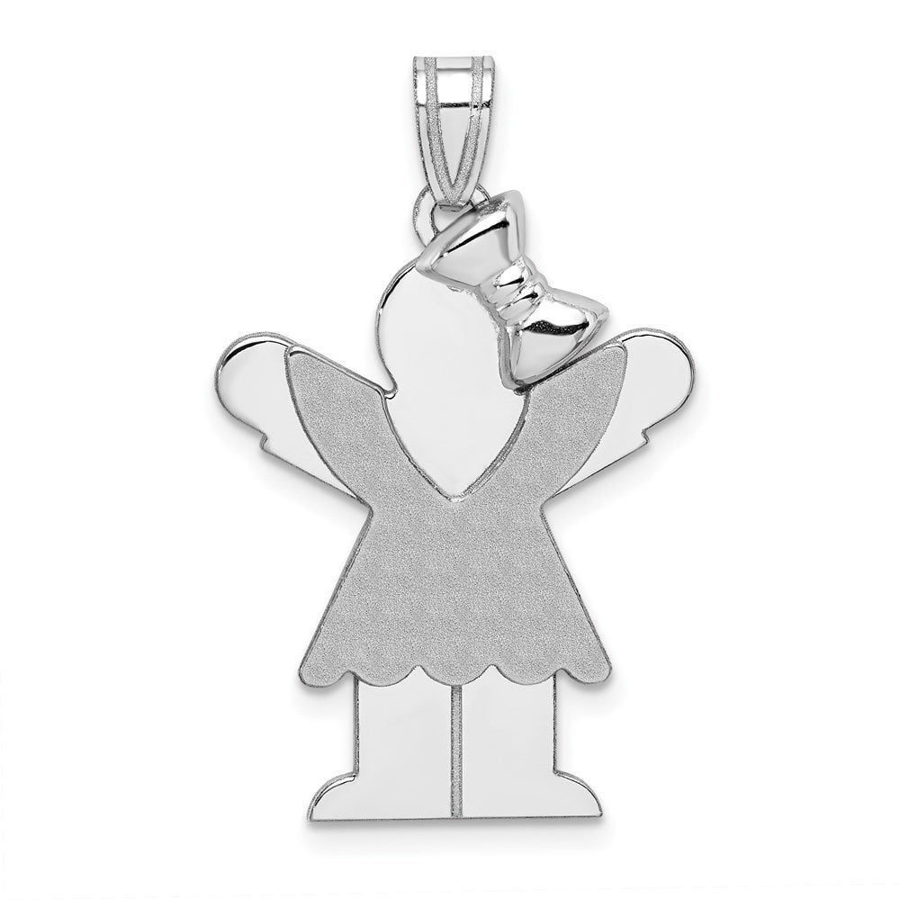 14k White Gold Medium Girl with Bow on Right Engravable Charm