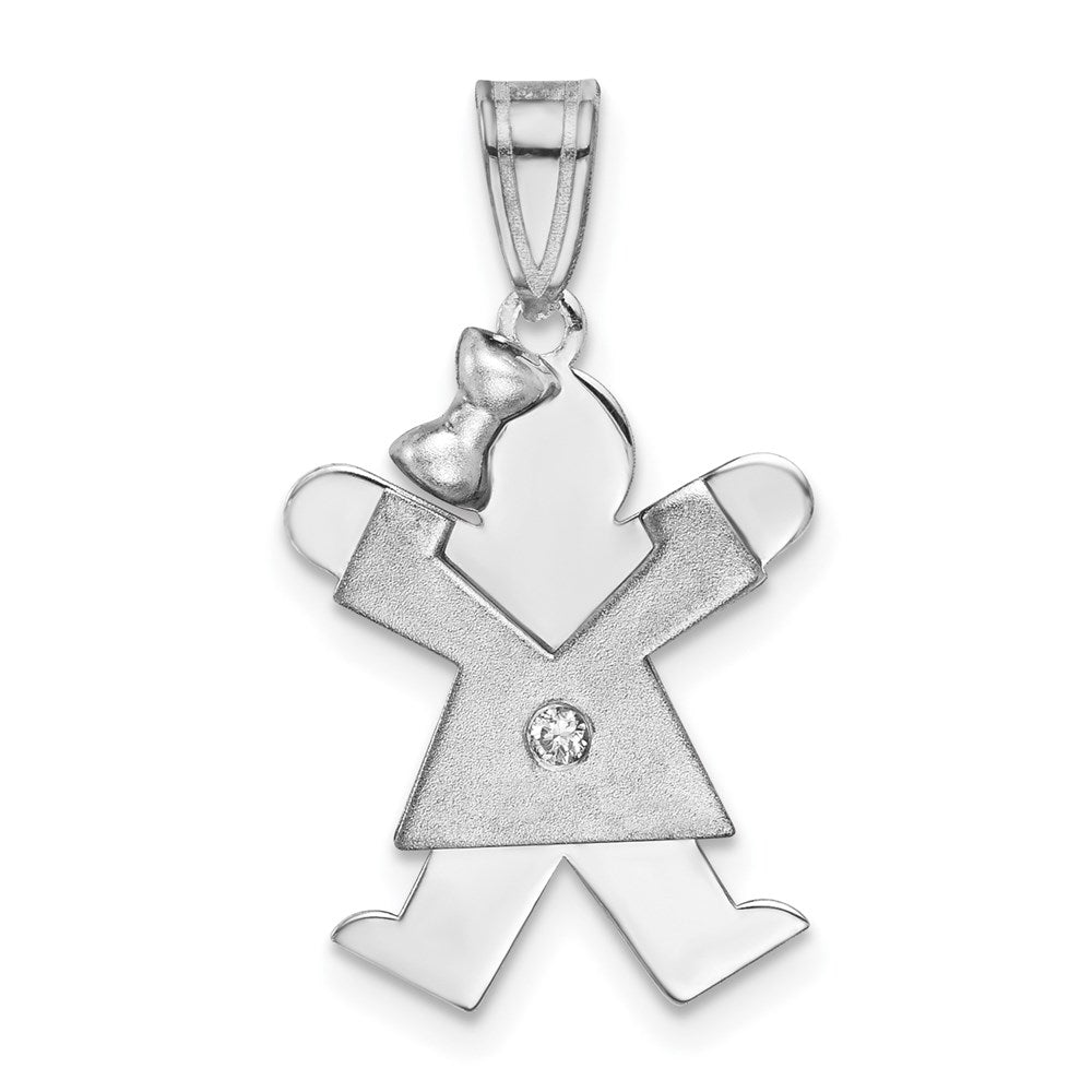 14k White Gold The Kids Small Girl with Bow on Left AA Diamond Joy Charm