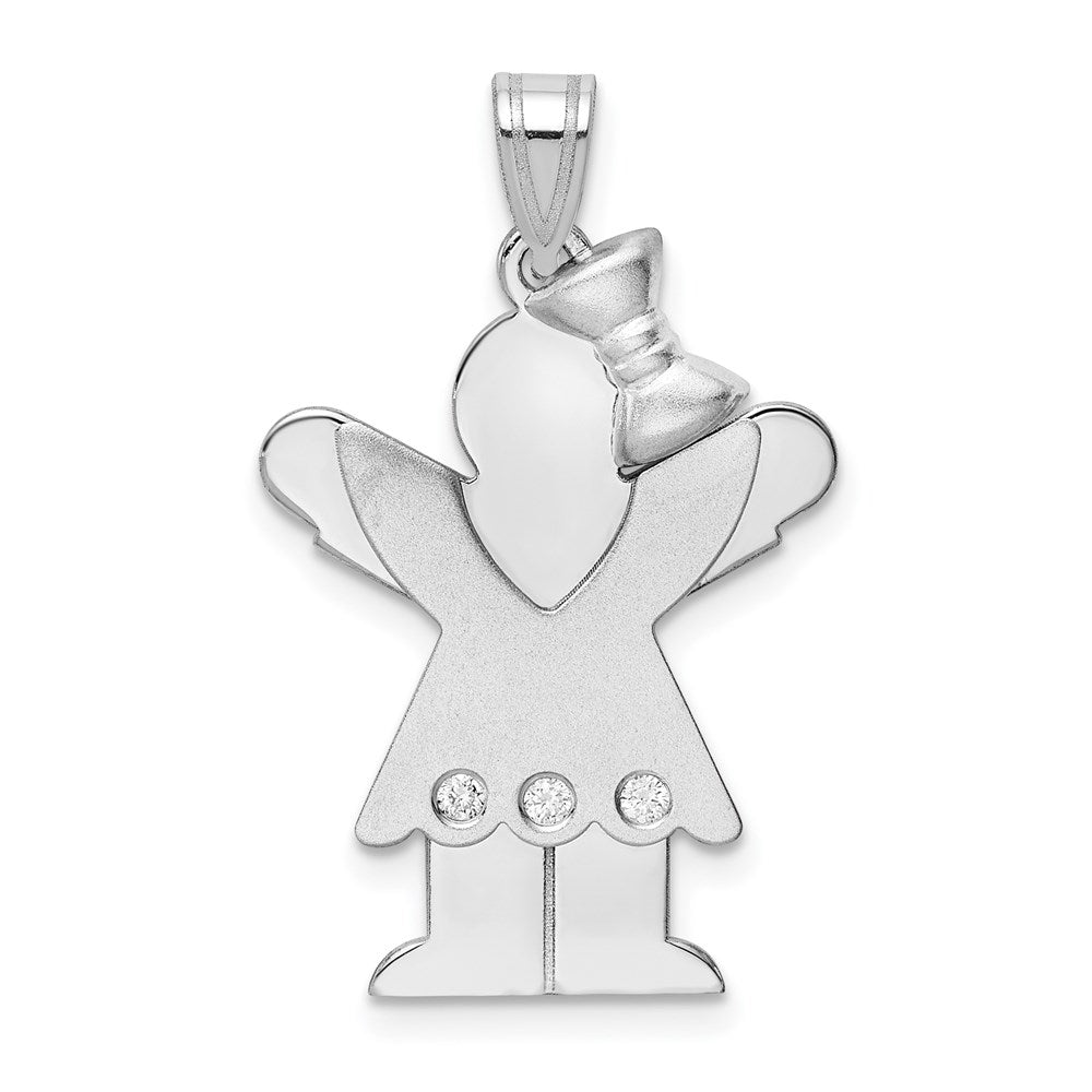 14k White Gold Complete Girl w/Bow on Right Diamond Charm