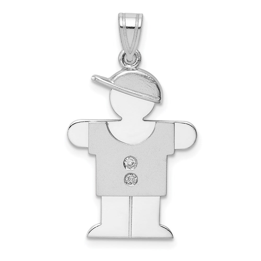 14k White Gold The Kids Medium Boy with Hat on Right AA Diamond Hugs Charm