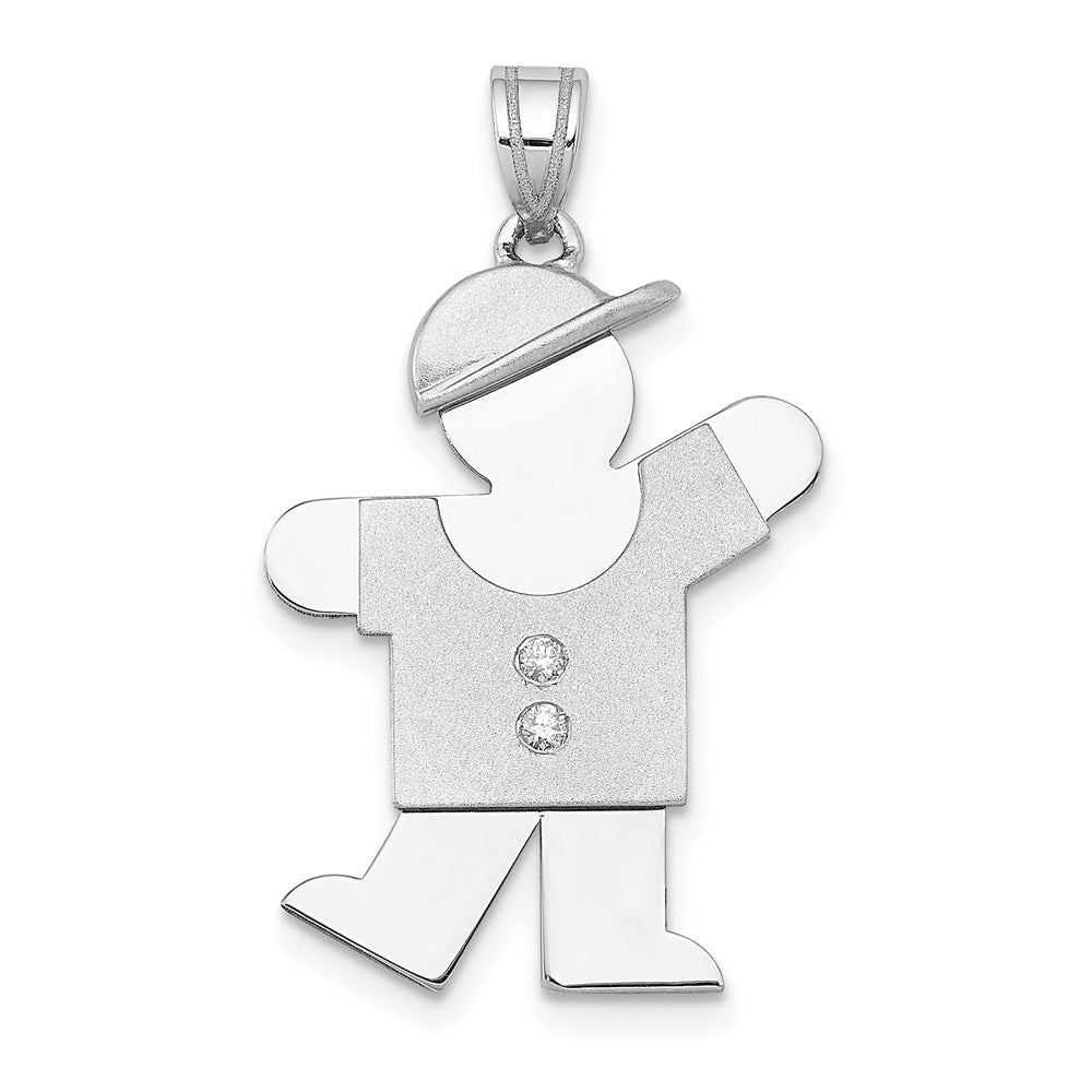 14k White Gold The Kids Medium Boy with Hat on Left AA Diamond Kiss Charm