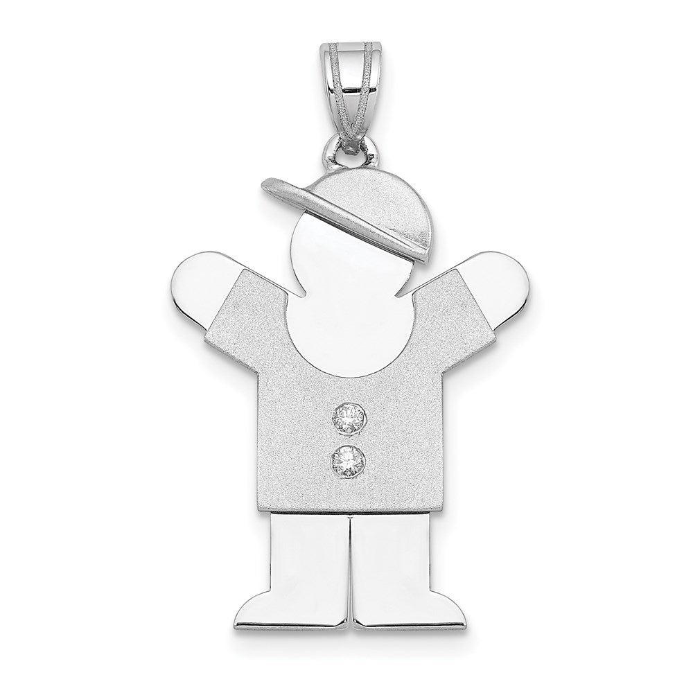 14k White Gold The Kids Medium Boy with Hat on Right AA Diamond Love Charm