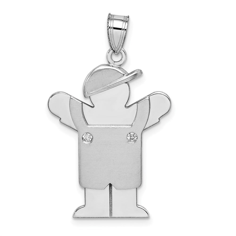 14k White Gold The Kids Medium Boy in Overalls with Hat on Left AA Diamond Love Charm