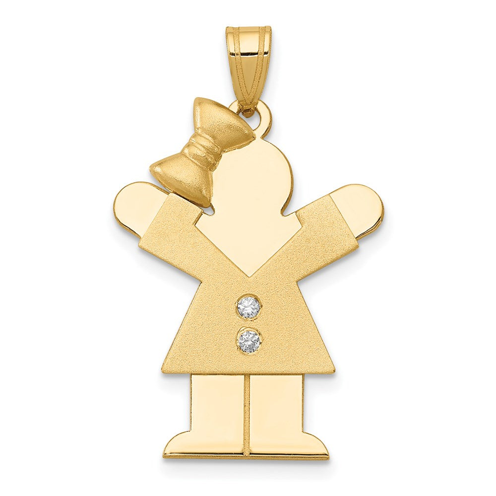 14k The Kids Medium Girl with Bow on Left AA Diamond Love Pendant