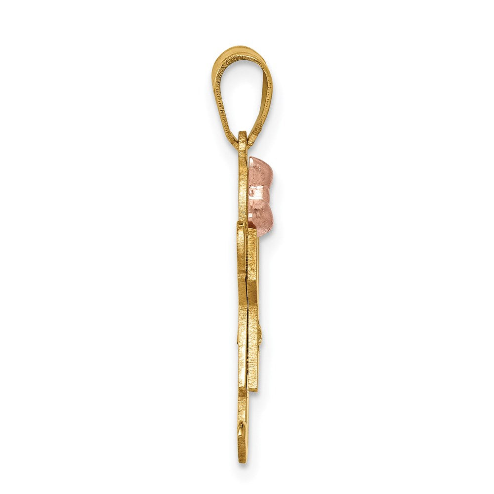 14k Two-tone The Kids Small Girl with Bow on Left AA Diamond Joy Pendant