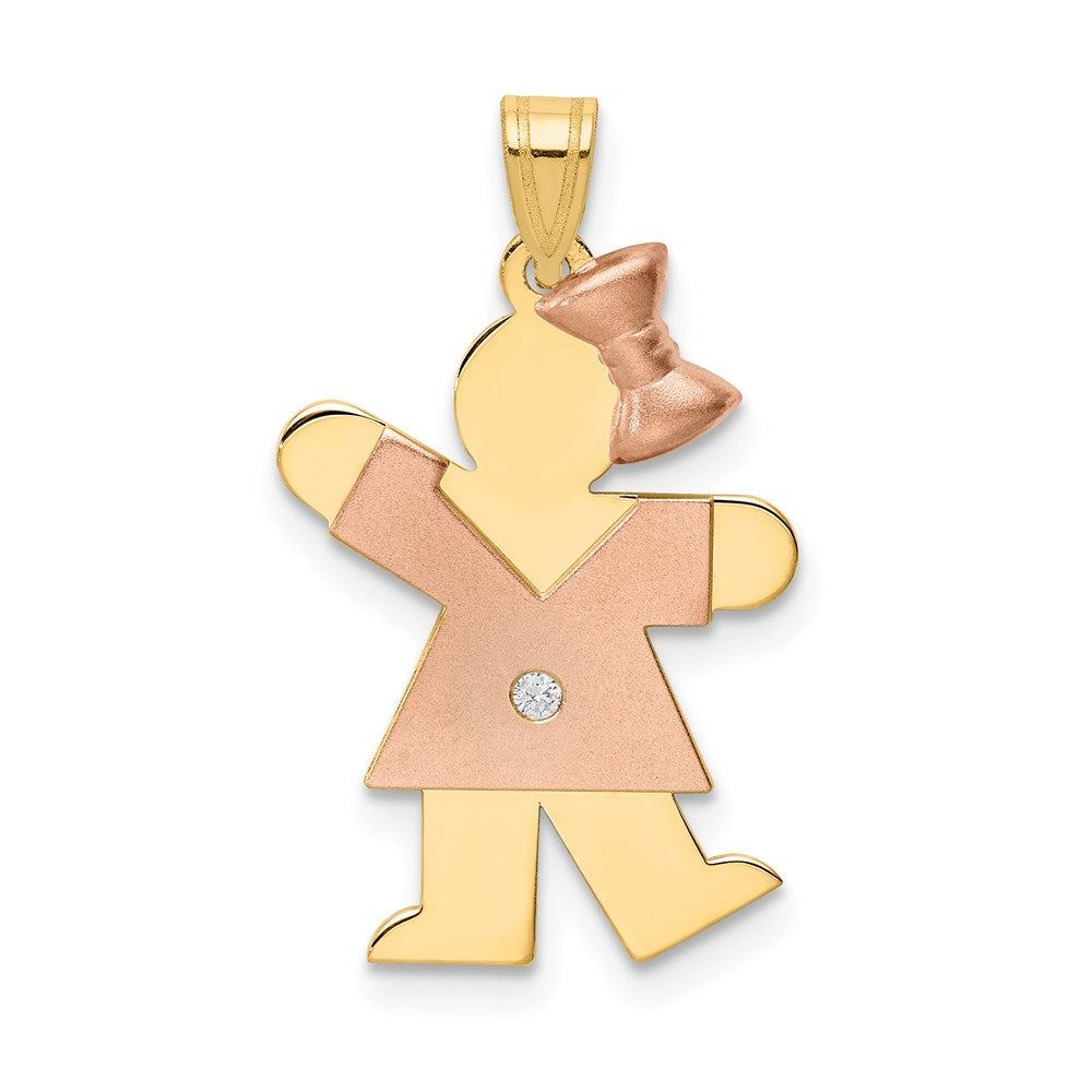 14k Two-tone The Kids Small Girl with Bow on Right AA Diamond Kiss Pendant