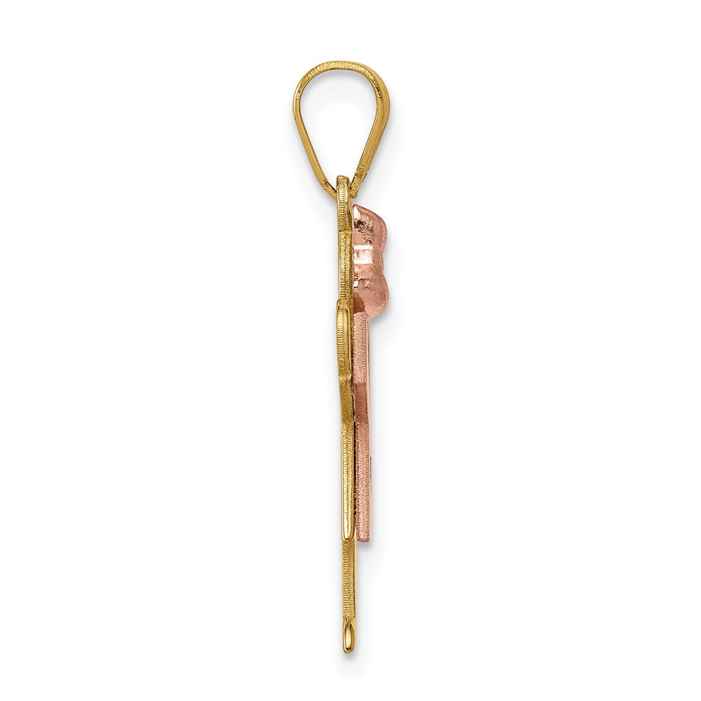 14k Two-tone The Kids Small Girl with Bow on Left AA Diamond Love Pendant