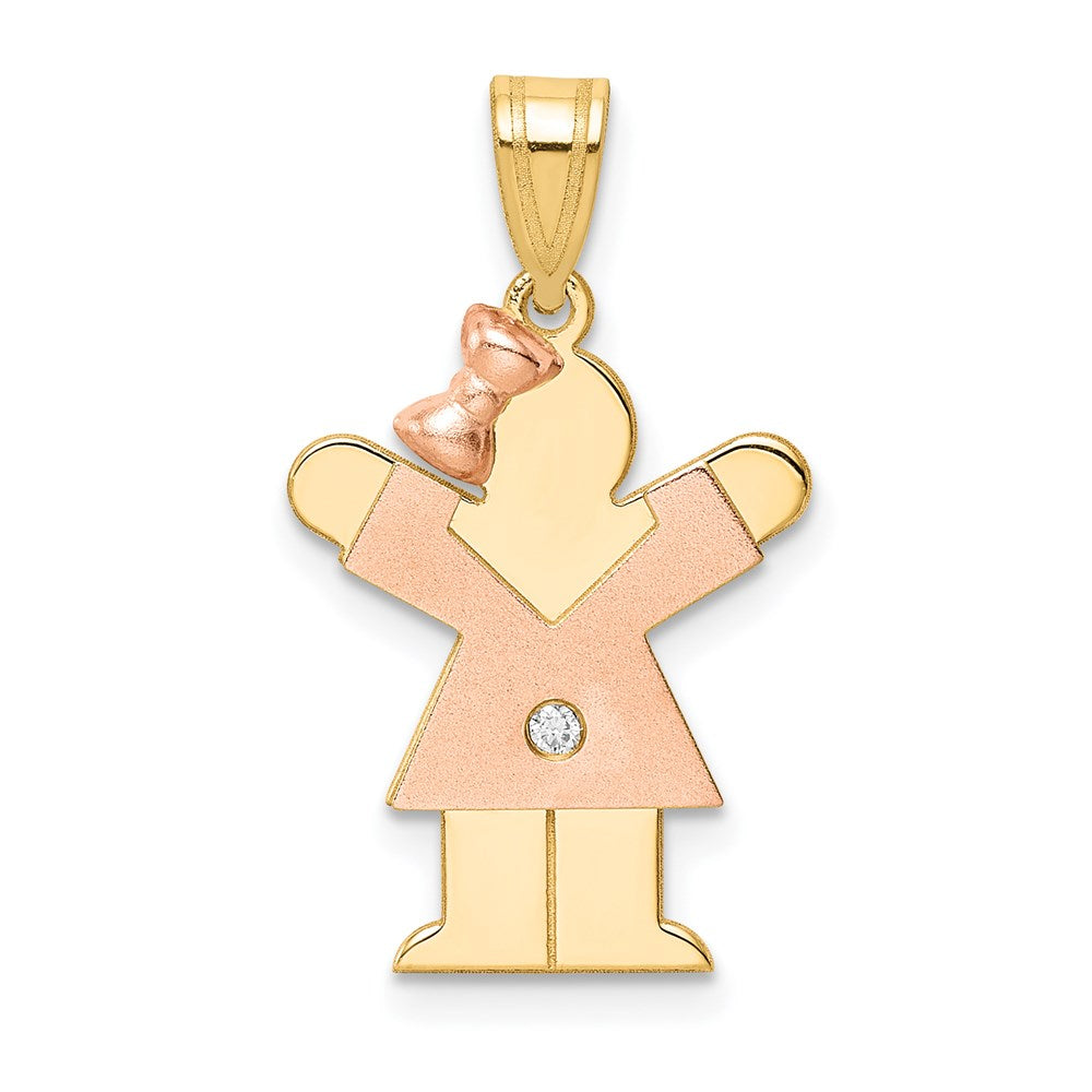 14k Two-tone The Kids Small Girl with Bow on Left AA Diamond Love Pendant