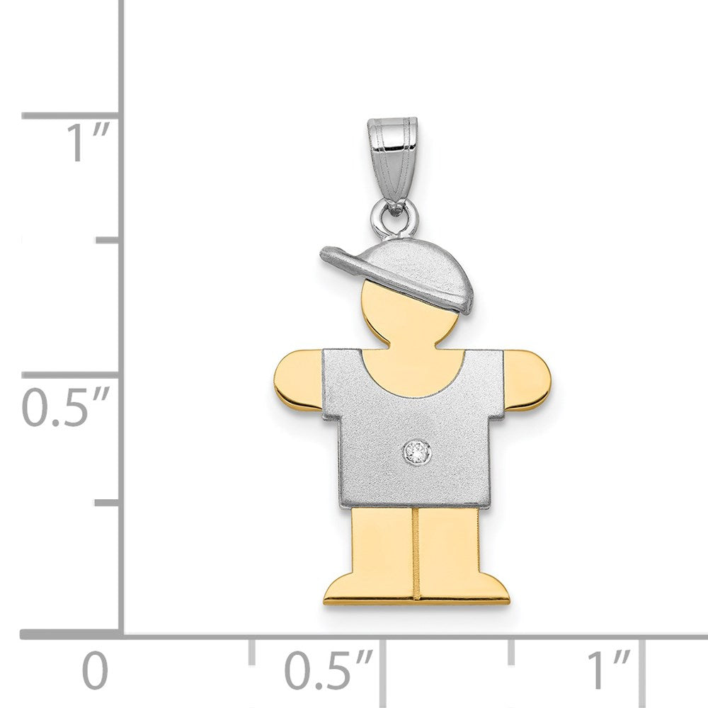 14k Two-tone The Kids Small Boy with Hat on Right AA Diamond Hugs Pendant