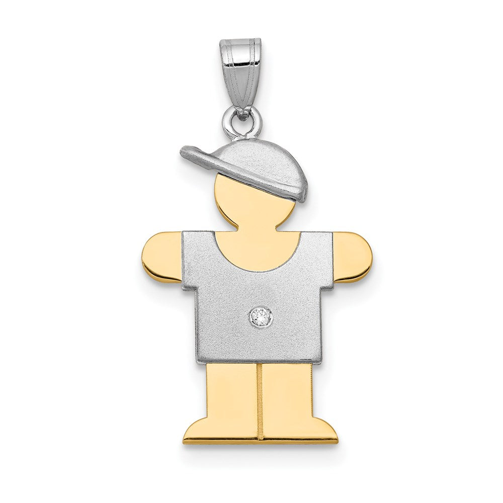 14k Two-tone The Kids Small Boy with Hat on Right AA Diamond Hugs Pendant