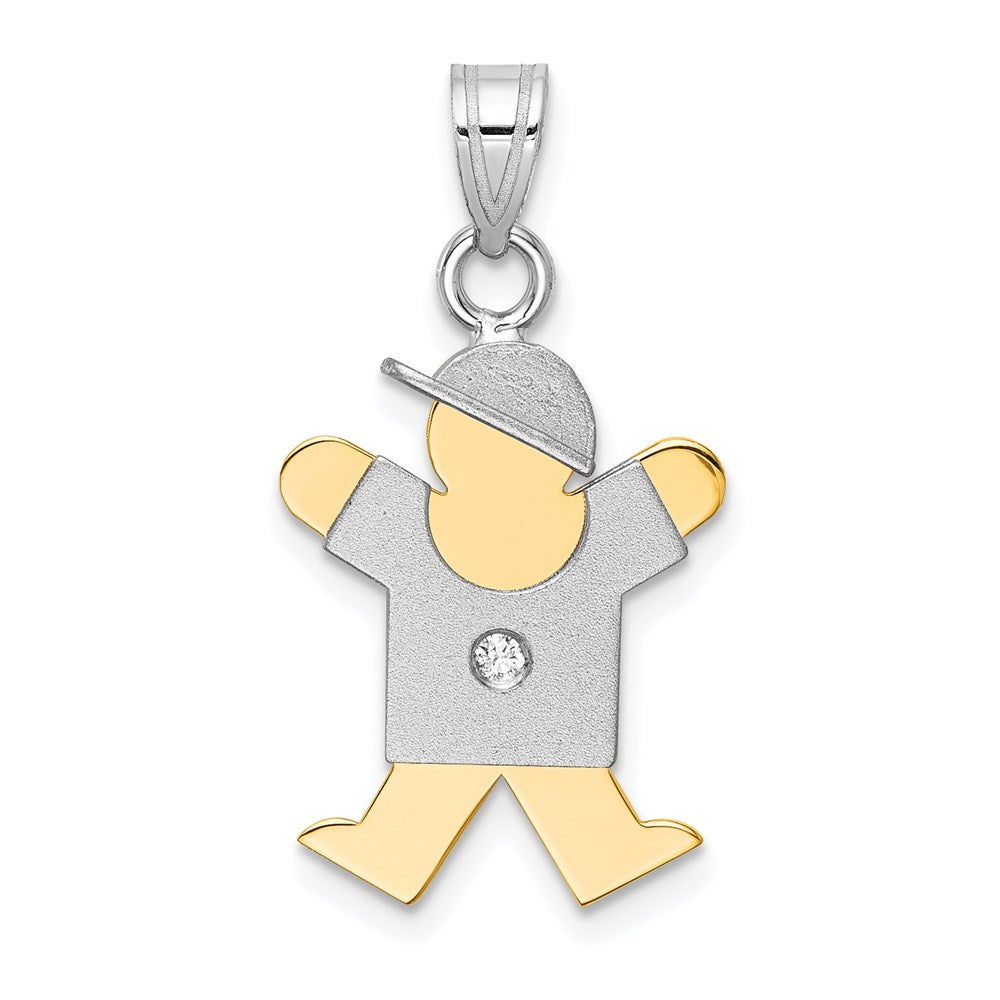 14k Two-tone The Kids Small Boy with Hat on Right AA Diamond Joy Pendant