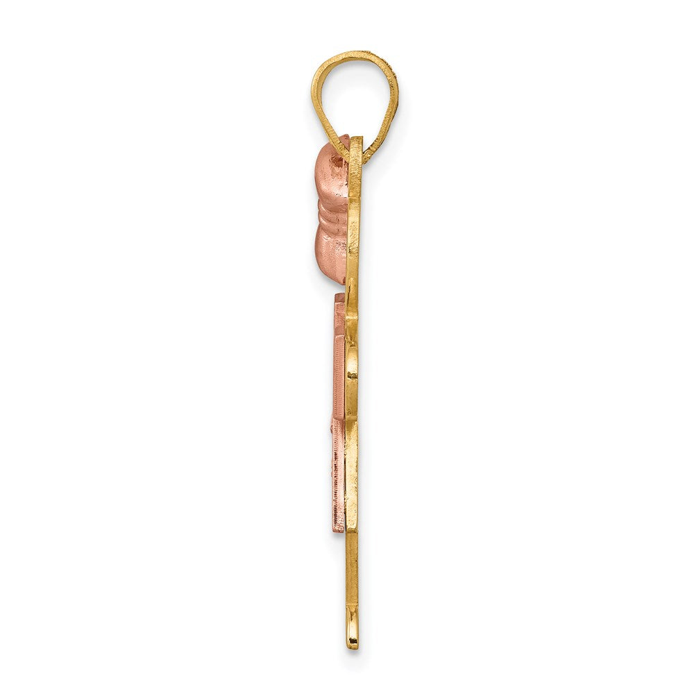 14k Two-tone The Kids Medium Girl with Bow on Left AA Diamond Hugs Pendant