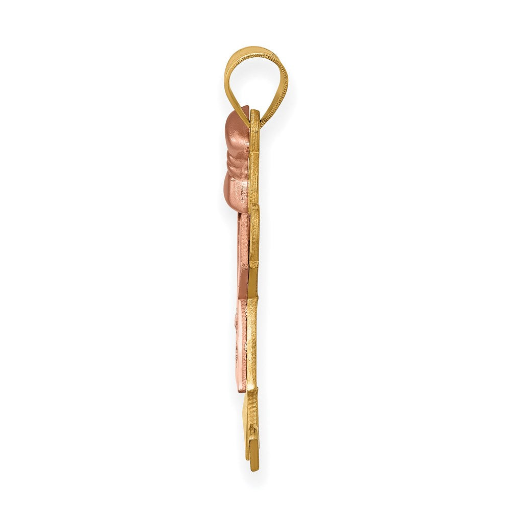 14k Two-tone The Kids Medium Girl with Bow on Left AA Diamond Joy Pendant