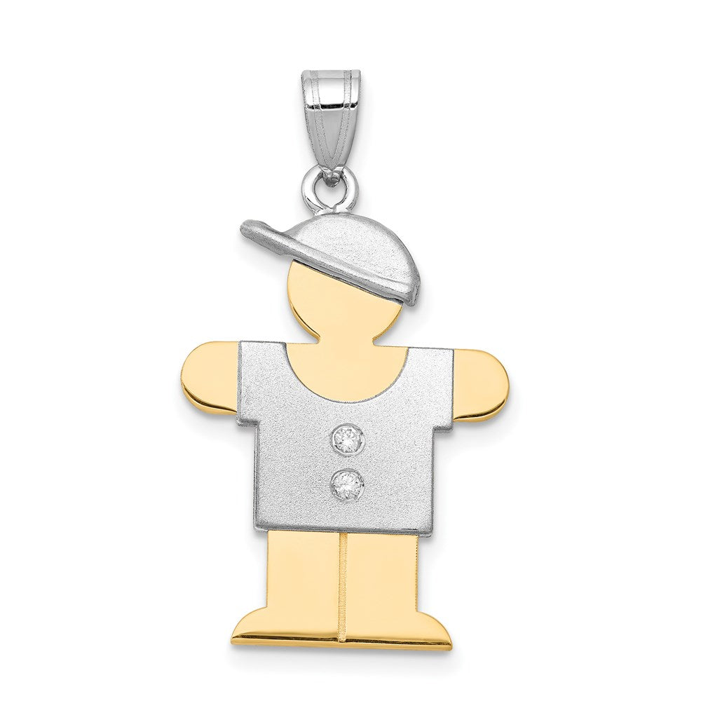 14k Two-tone The Kids Medium Boy with Hat on Right AA Diamond Hugs Pendant