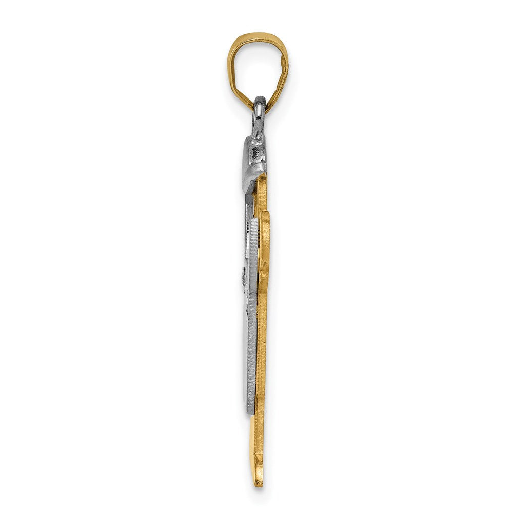 14k Two-tone The Kids Medium Boy in Overalls with Hat on Left AA Diamond Love Pendant