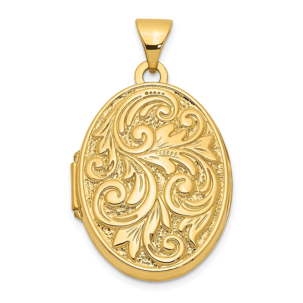 14k Polished Leaf Swirl Design with LOVE YOU ALWAYS on Reverse Oval Locket
