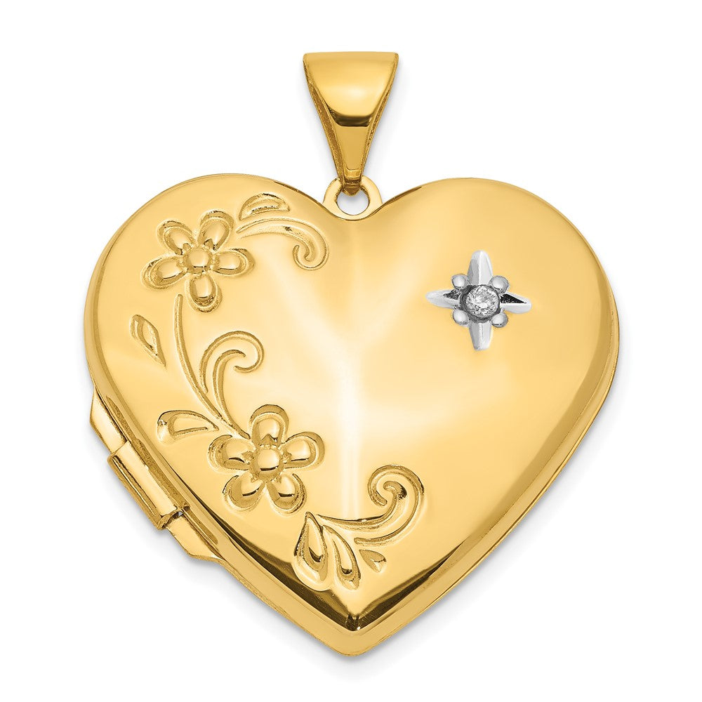 14k Diamond Floral Heart Family Locket Holds 4 Photos