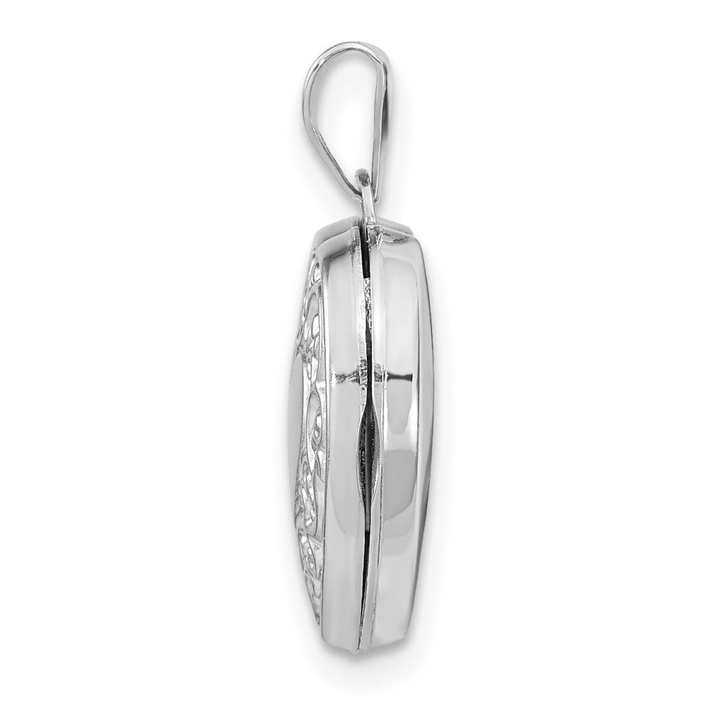 14k White Gold Scroll Pattern Heart Locket