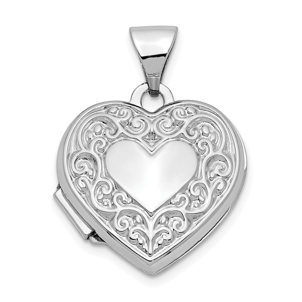 14k White Gold Polished Scrolled Heart Locket