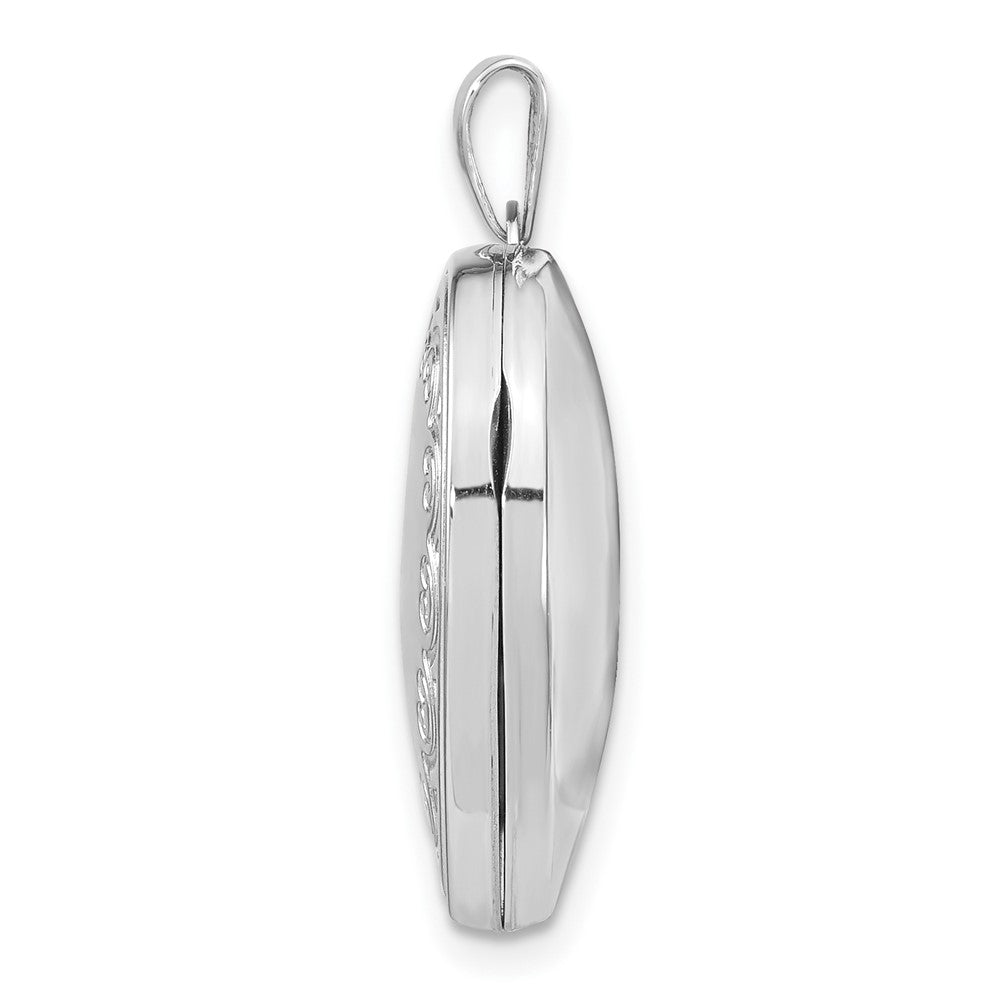 14k White Gold Scallop Design Heart Locket