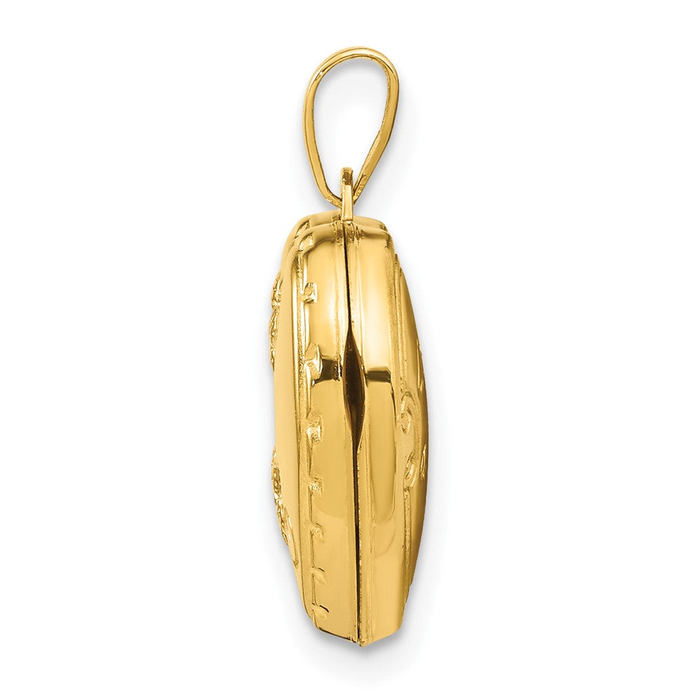 14k Polished Floral Reverses to LOVE YOU ALWAYS Script Heart Locket