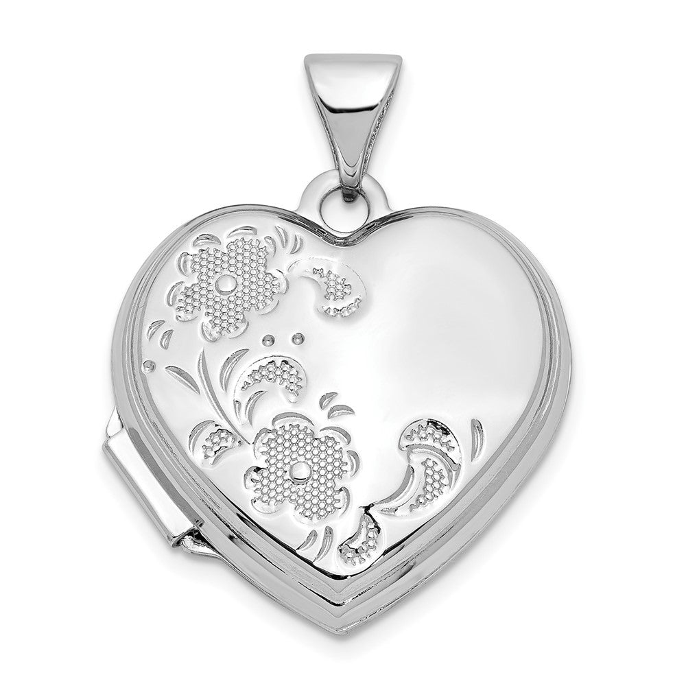 14K White Gold Polished Floral Heart Locket