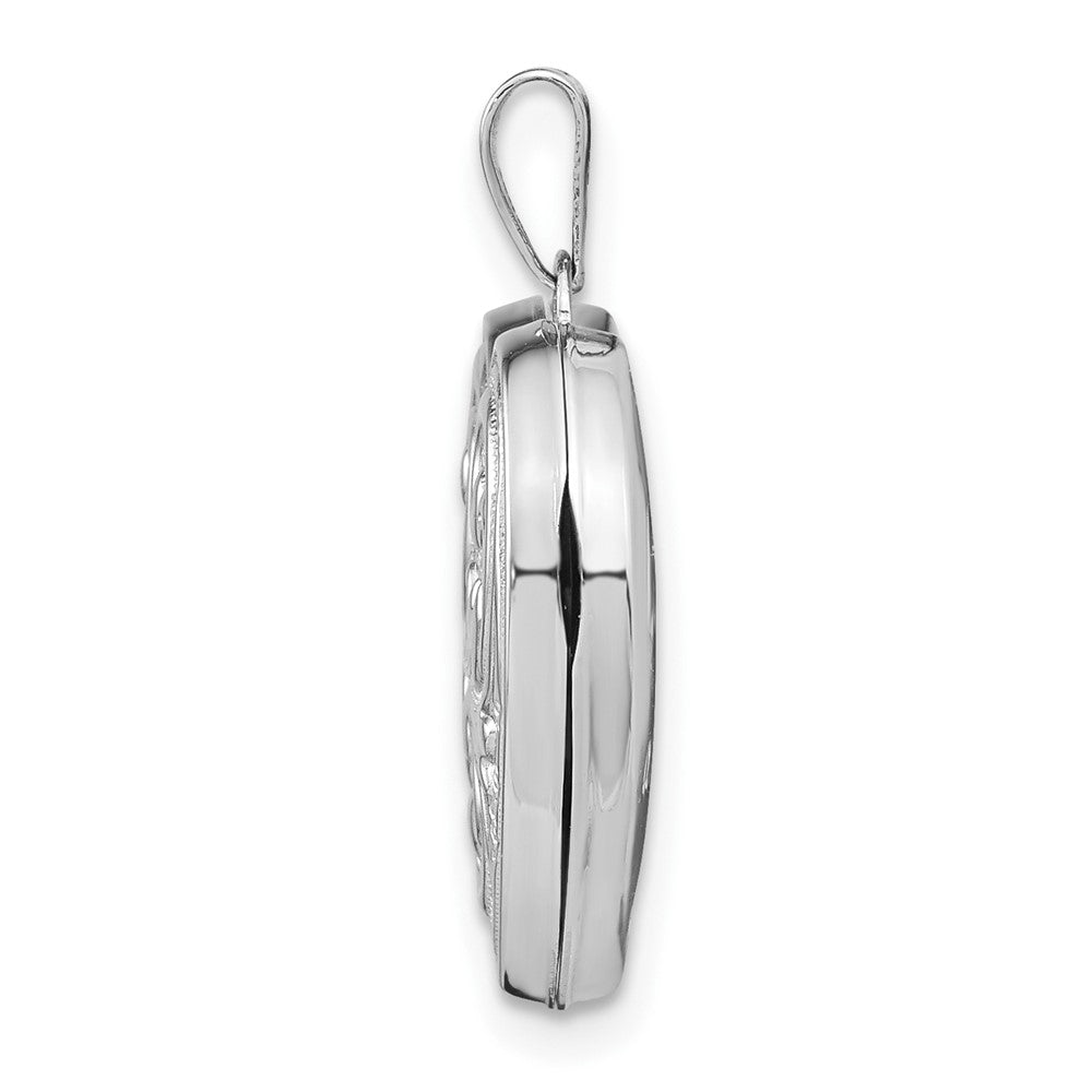 14k White Gold Scrolled Design Reverses to LOVE YOU ALWAYS Script Heart Locket