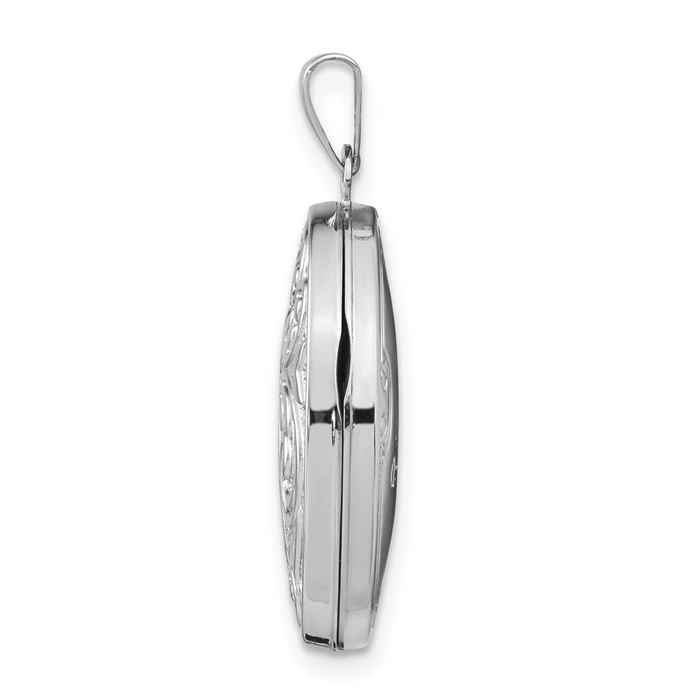 14k White Gold Polished Leaf Swirl Design with LOVE YOU ALWAYS on Reverse Oval Locket
