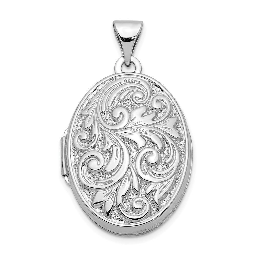 14k White Gold Polished Leaf Swirl Design with LOVE YOU ALWAYS on Reverse Oval Locket