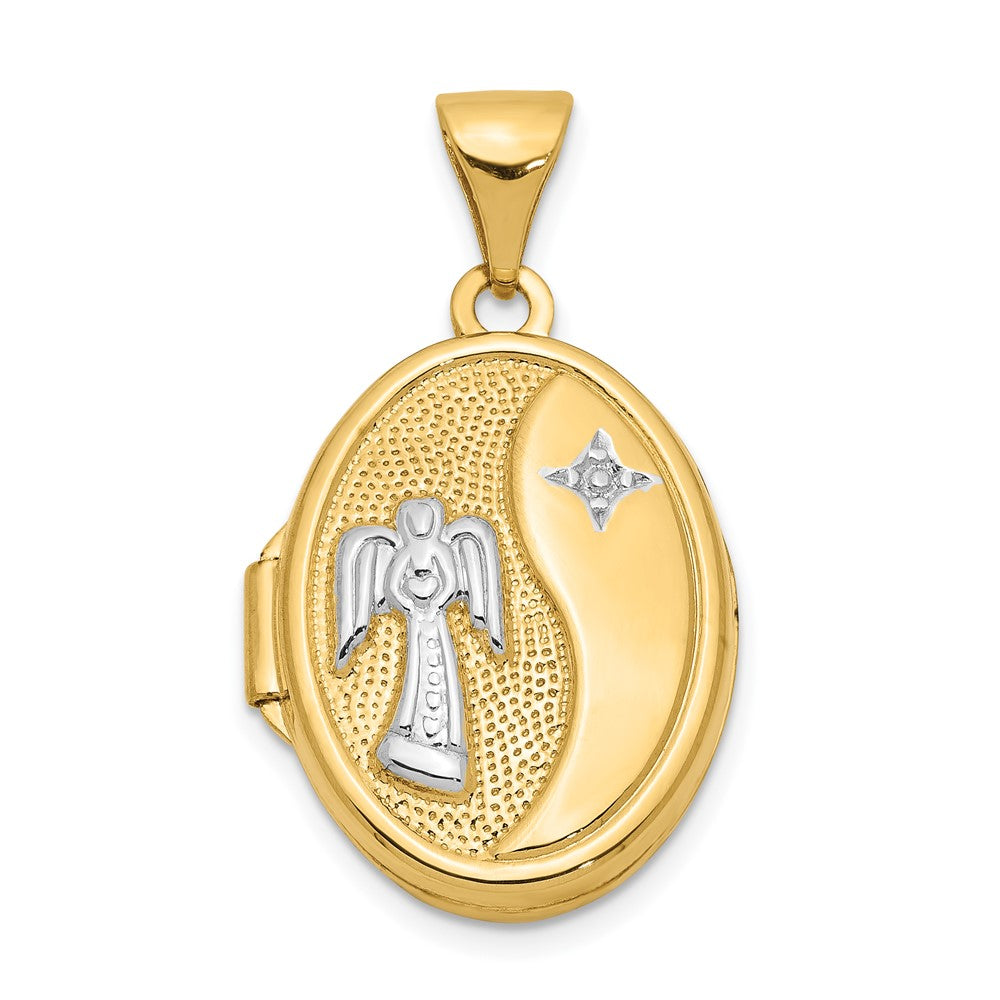 14ky w/ White Rhodium Guardian Angel Oval Locket